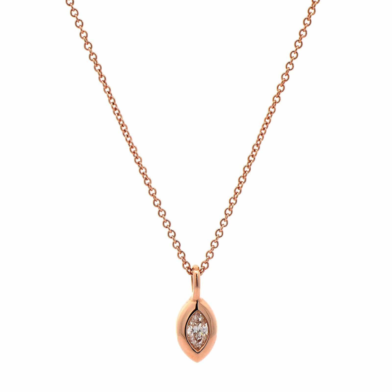 18K Rose Gold Marquise Diamond Pendant Necklace