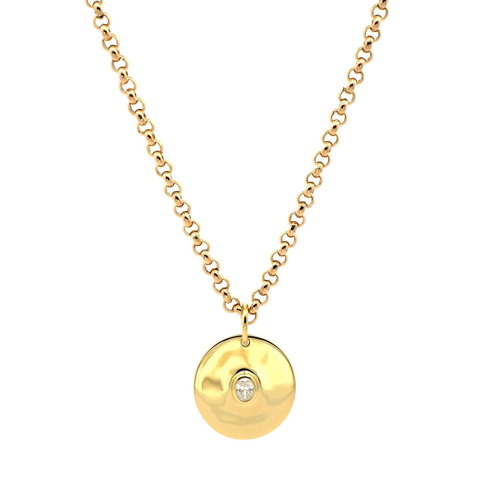 18K Yellow Gold Oval Diamond Disc Pendant