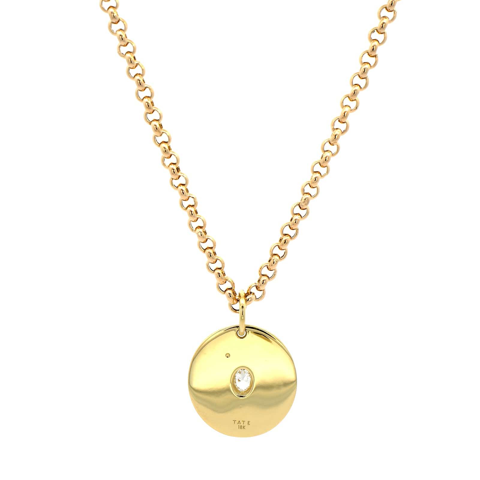 18K Yellow Gold Oval Diamond Disc Pendant