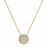 14K Yellow Gold Double Diamond Halo Pendant Necklace