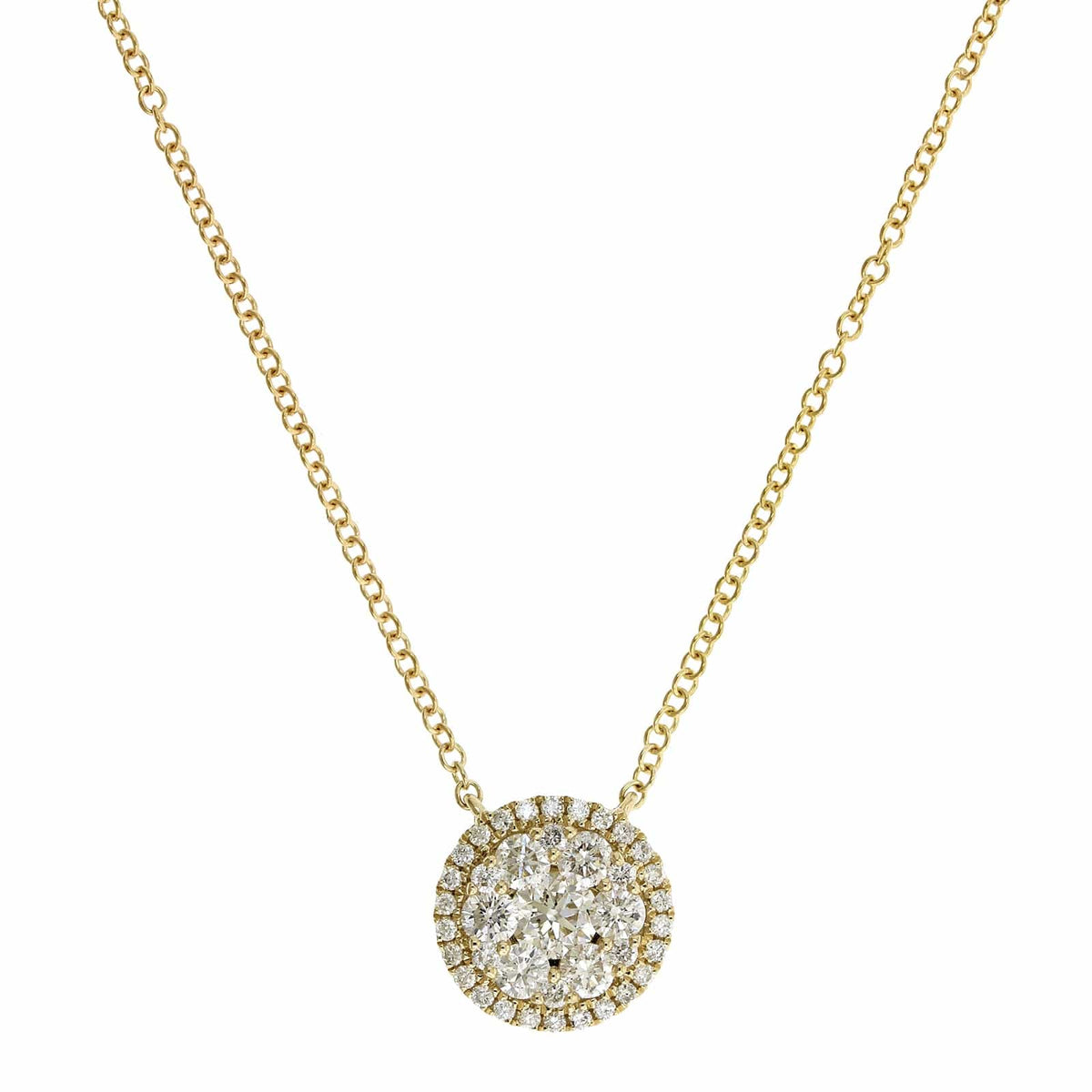 14K Yellow Gold Double Diamond Halo Pendant