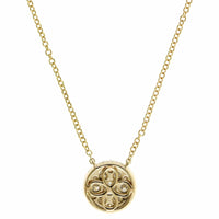 14K Yellow Gold Double Diamond Halo Pendant Necklace