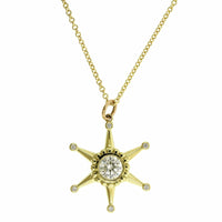 18K Yellow Gold Ships Wheel Diamond Pendant Necklace