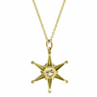 18K Yellow Gold Ships Wheel Diamond Pendant Necklace