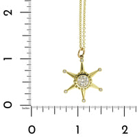18K Yellow Gold Ships Wheel Diamond Pendant Necklace