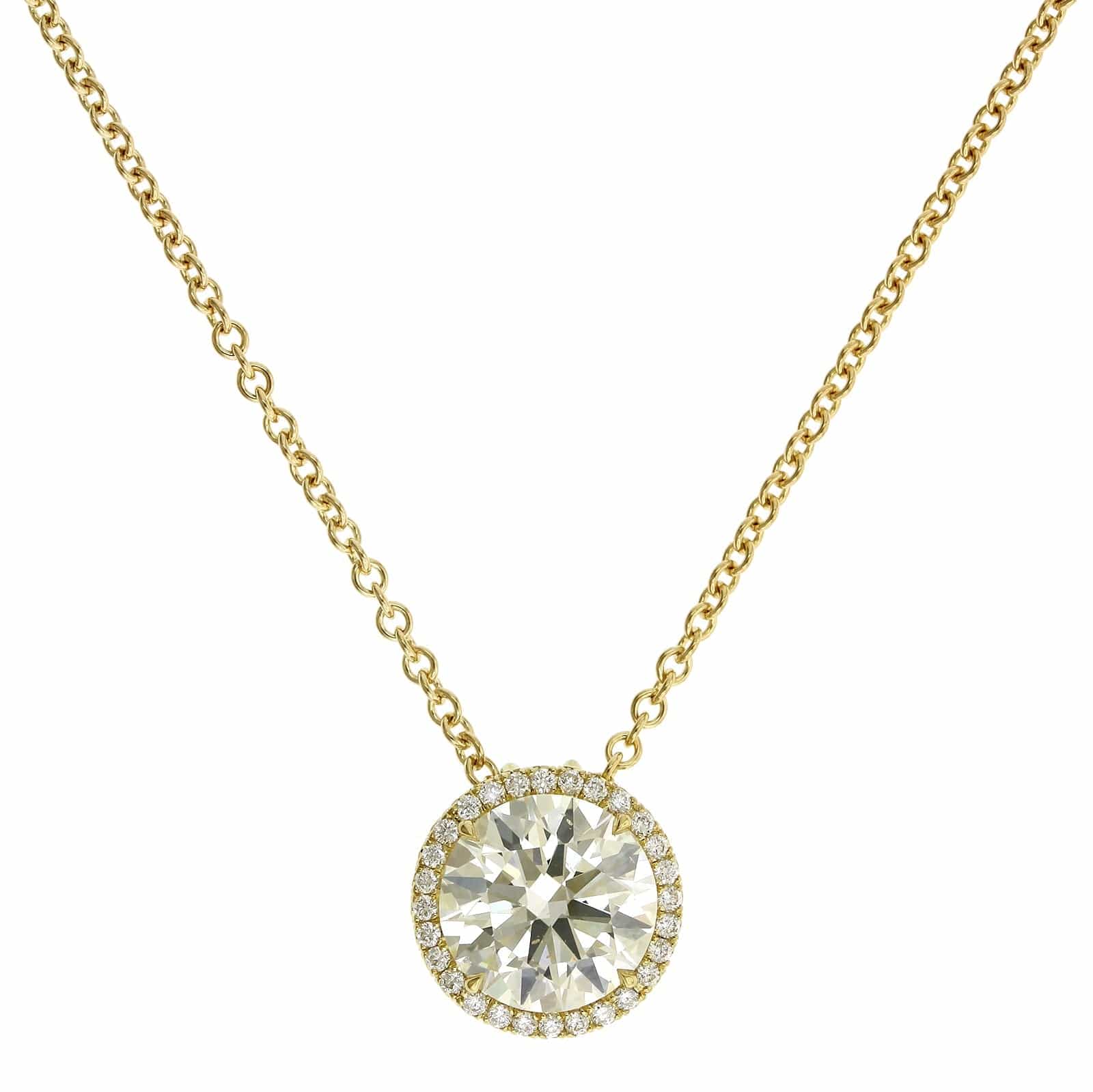 18K Yellow Gold Diamond and Diamond Halo Pendant