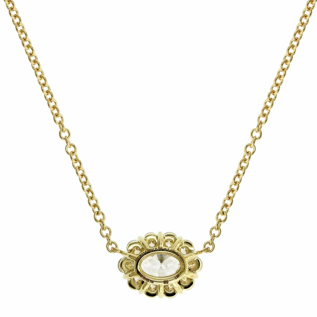 18K Yellow Gold Oval Diamond and Diamond Halo Pendant