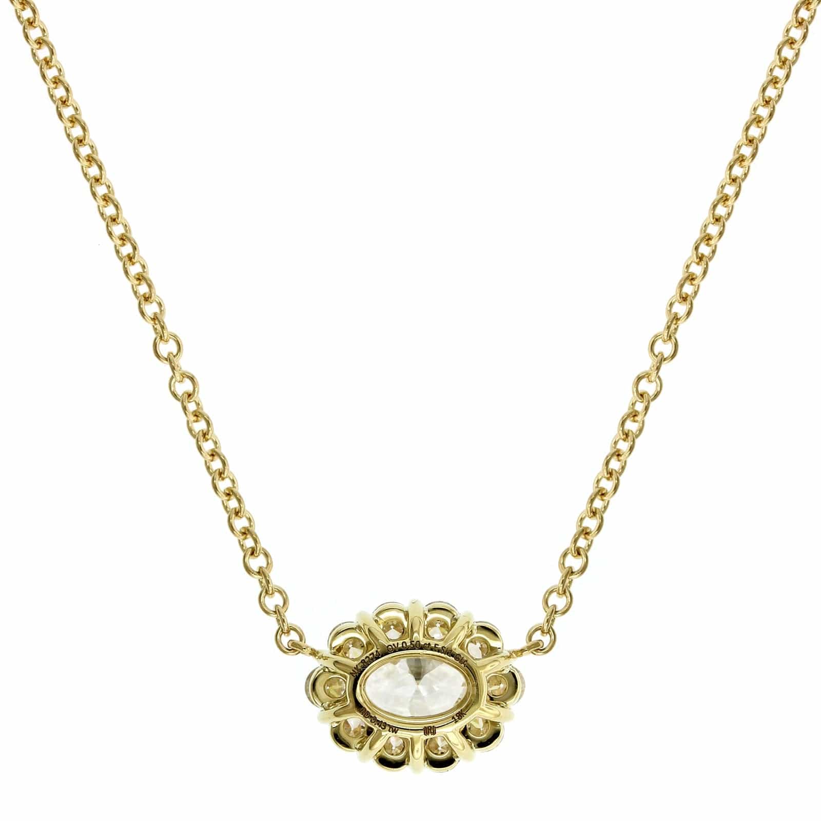 18K Yellow Gold Oval Diamond and Diamond Halo Pendant