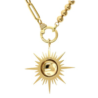 18K Yellow Gold Sun Pendant with Beaded Paperclip Chain