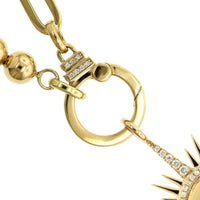 18K Yellow Gold Sun Pendant with Beaded Paperclip Chain