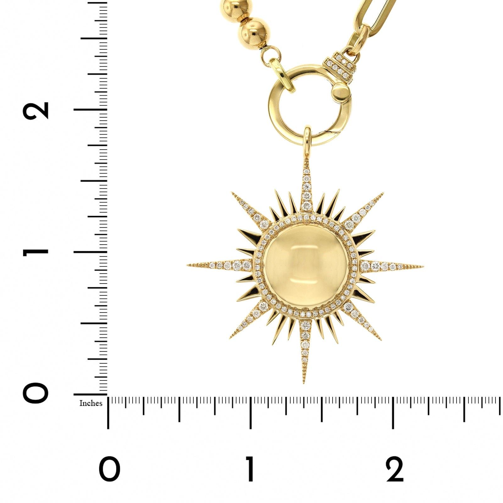 18K Yellow Gold Sun Pendant with Beaded Paperclip Chain