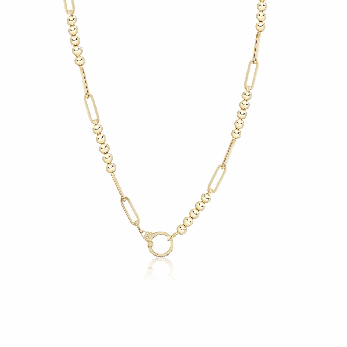 18K Yellow Gold Sun Pendant with Beaded Paperclip Chain