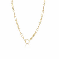 18K Yellow Gold Sun Pendant with Beaded Paperclip Chain