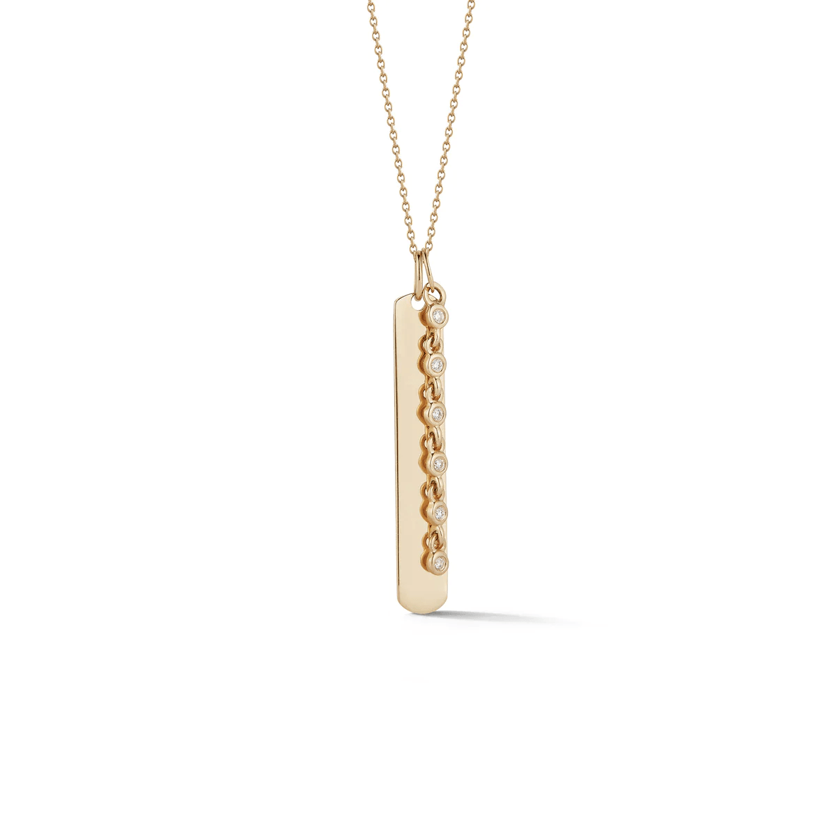 14K Yellow Gold Vertical Bar and Diamond Pendant