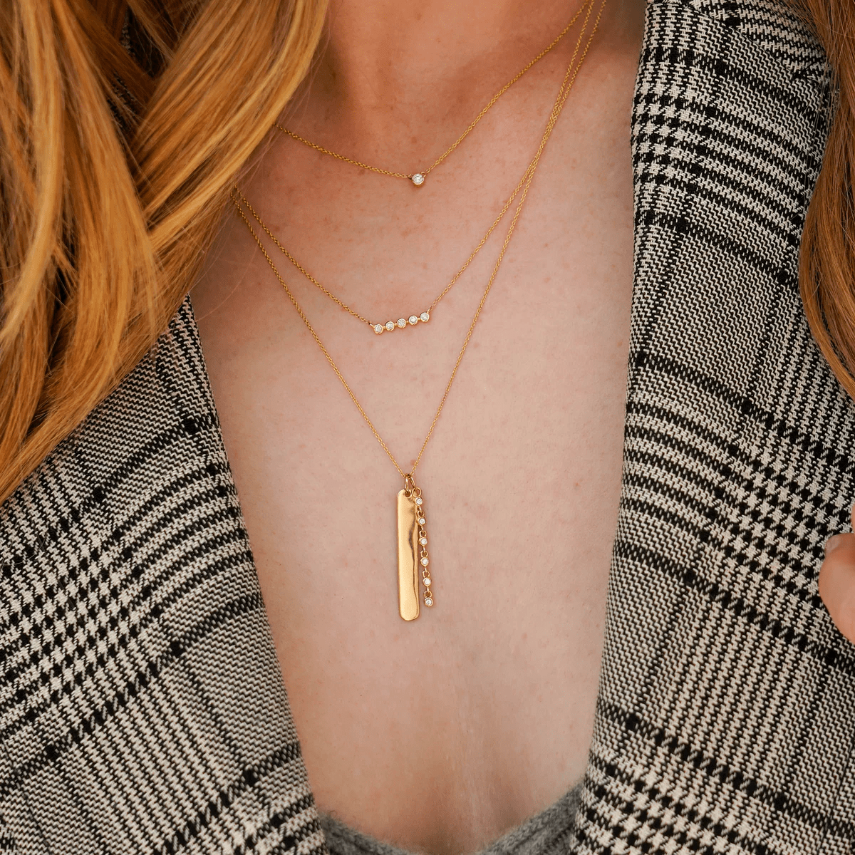 14K Yellow Gold Vertical Bar and Diamond Pendant
