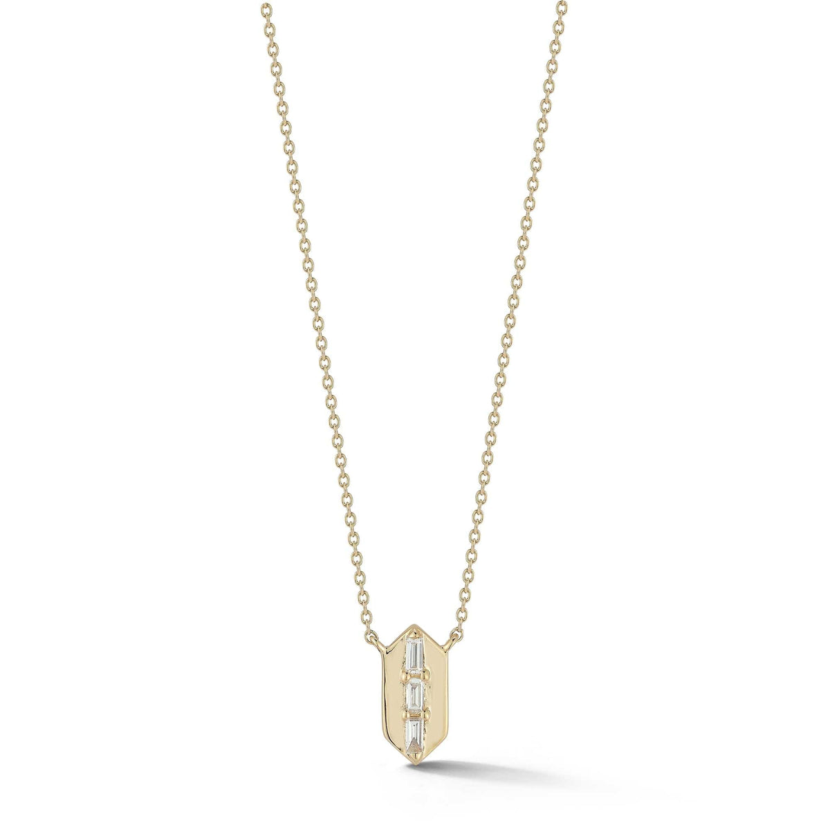 14K Yellow Gold Baguette Diamond Hexagon Pendant
