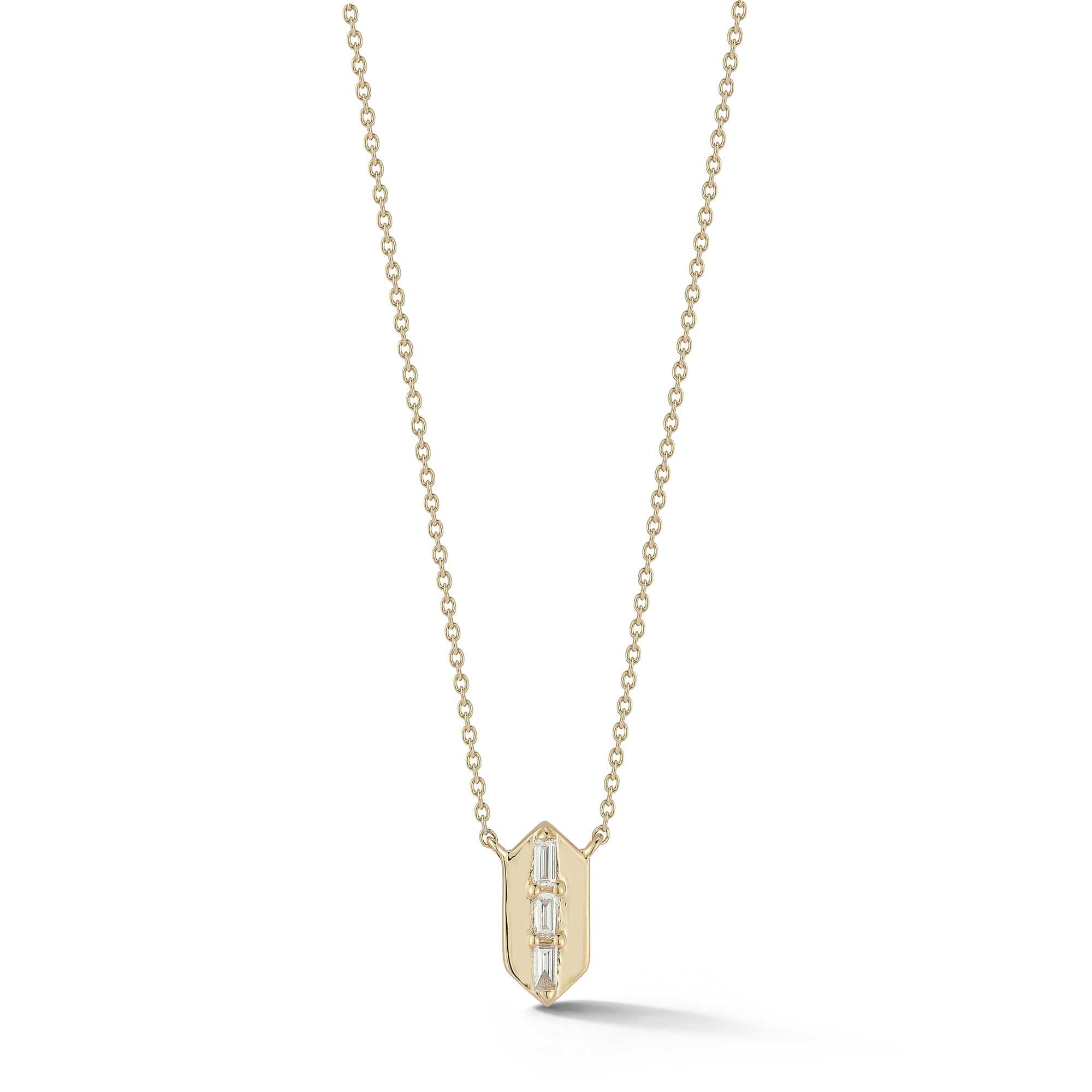 14K Yellow Gold Baguette Diamond Hexagon Pendant