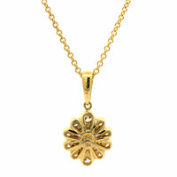 18K Yellow Gold Diamond Flower Pendant Necklace