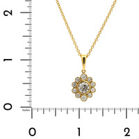 18K Yellow Gold Diamond Flower Pendant Necklace