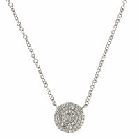 14K White Gold Pave Diamond Disc Necklace