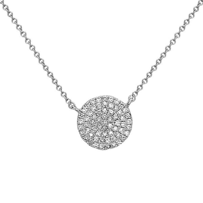 14K White Gold Pave Diamond Disc Necklace
