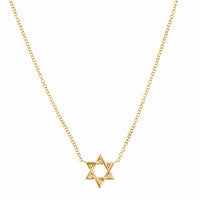 14K Yellow Gold Small Pave Diamond Star of David Pendant Necklace