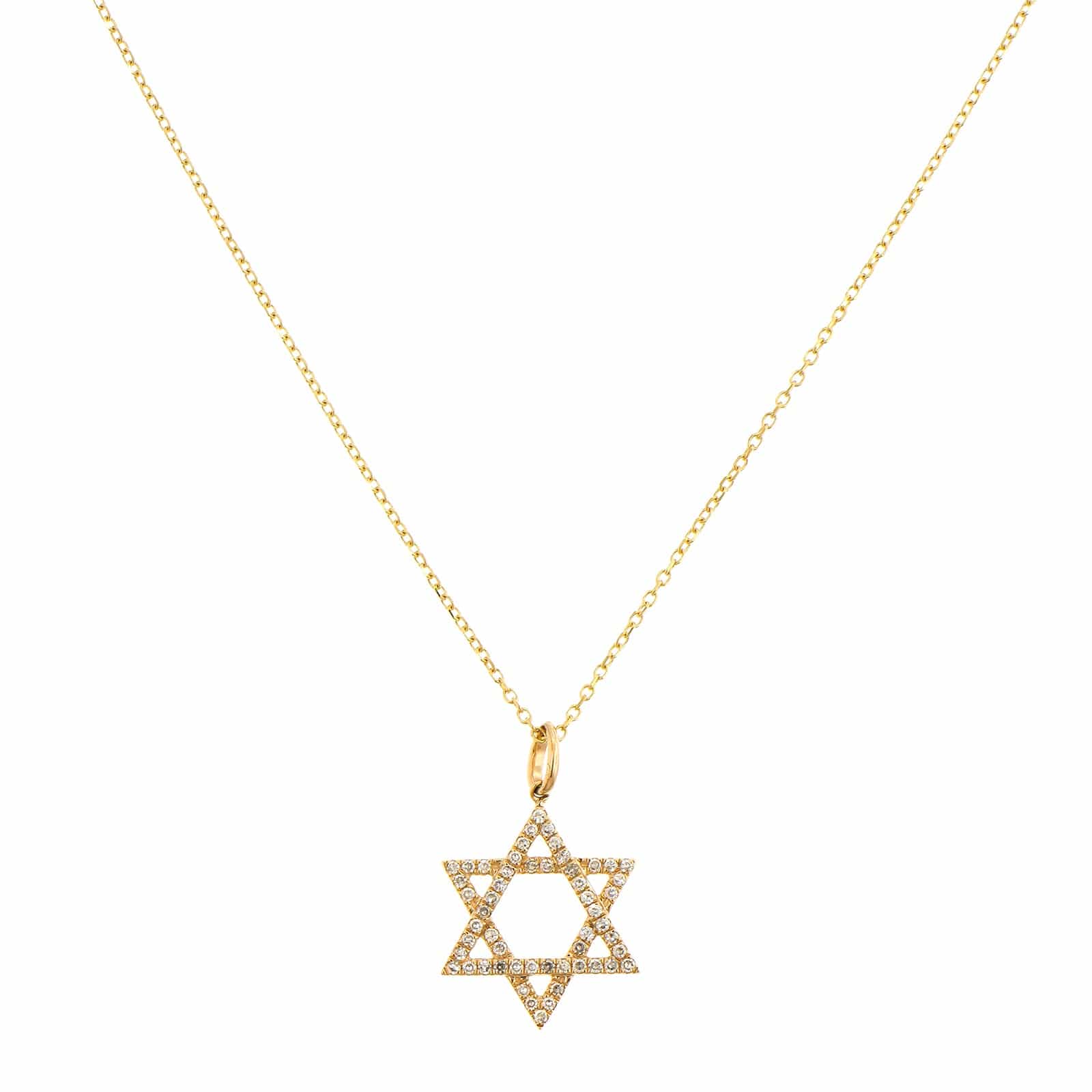 14K Yellow Gold Pave Diamond Star of David Pendant Necklace