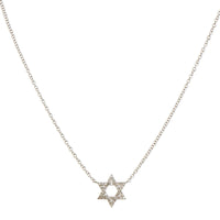 14K White Gold Small Pave Diamond Star of David Pendant Necklace