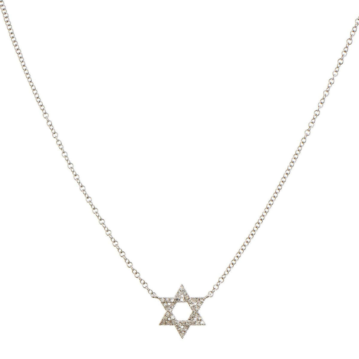 14K White Gold Small Pave Diamond Star of David Pendant Necklace