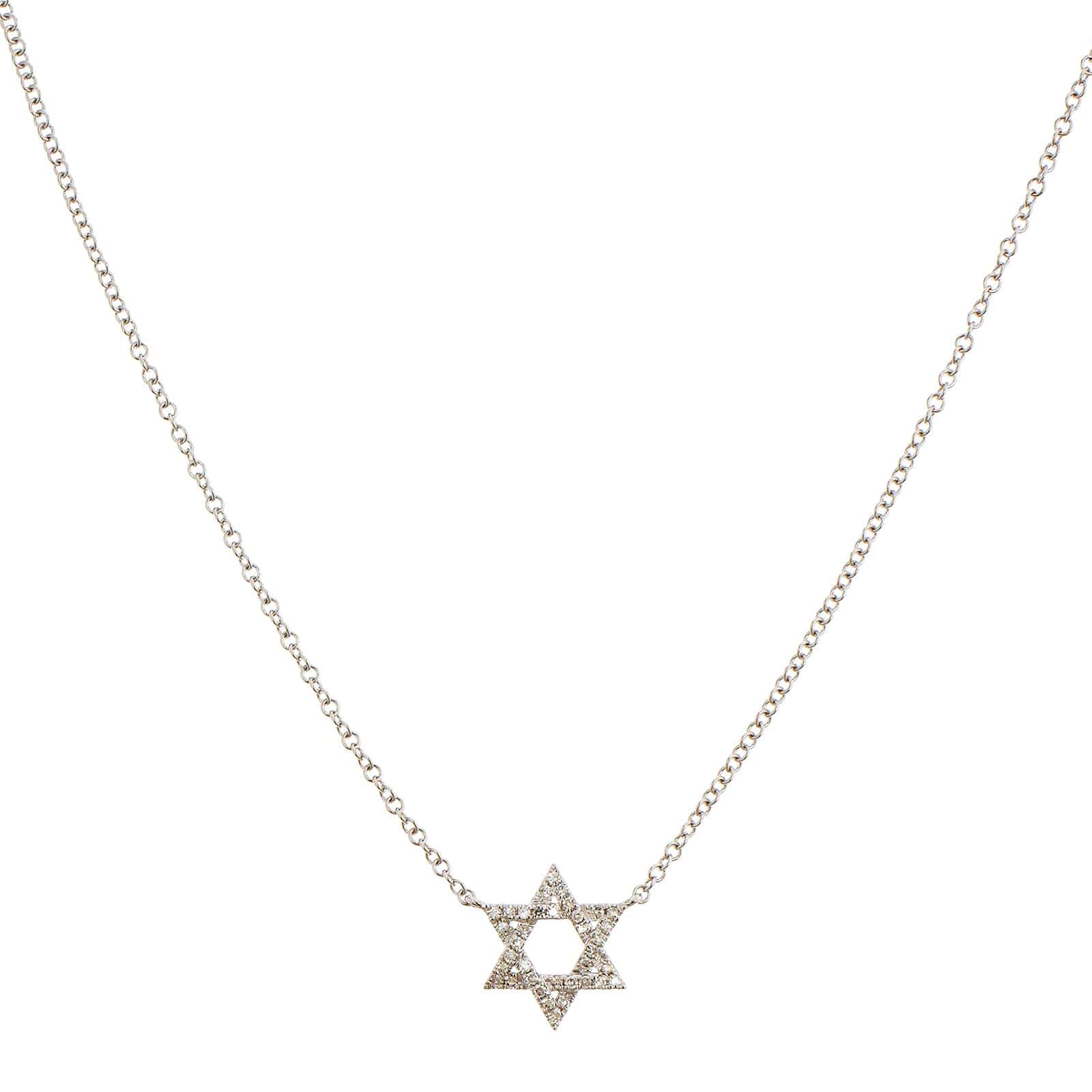 14K White Gold Small Pave Diamond Star of David Pendant Necklace