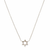14K White Gold Small Pave Diamond Star of David Pendant Necklace
