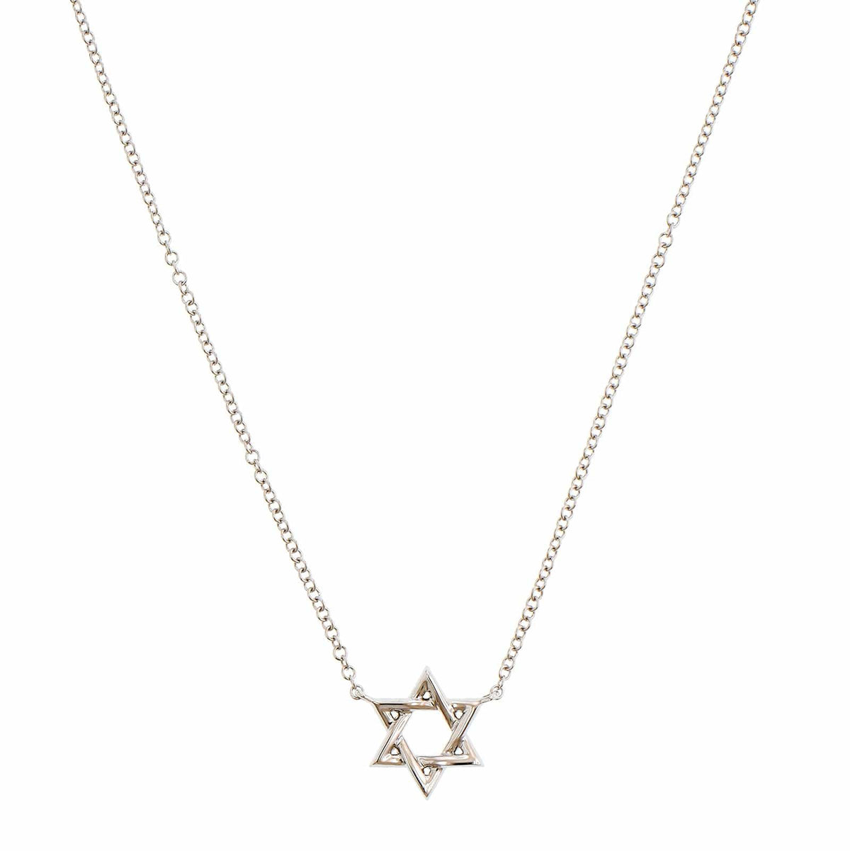 14K White Gold Small Pave Diamond Star of David Pendant Necklace