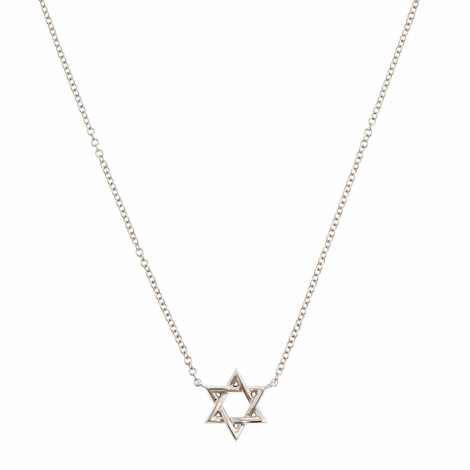 14K White Gold Small Pave Diamond Star of David Pendant Necklace