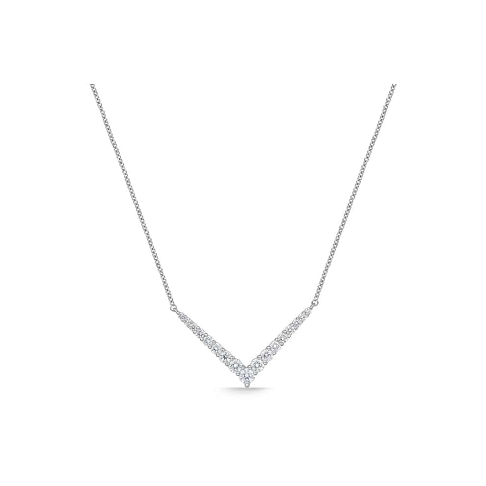 18K White Gold Identity Small V Diamond Pendant Necklace