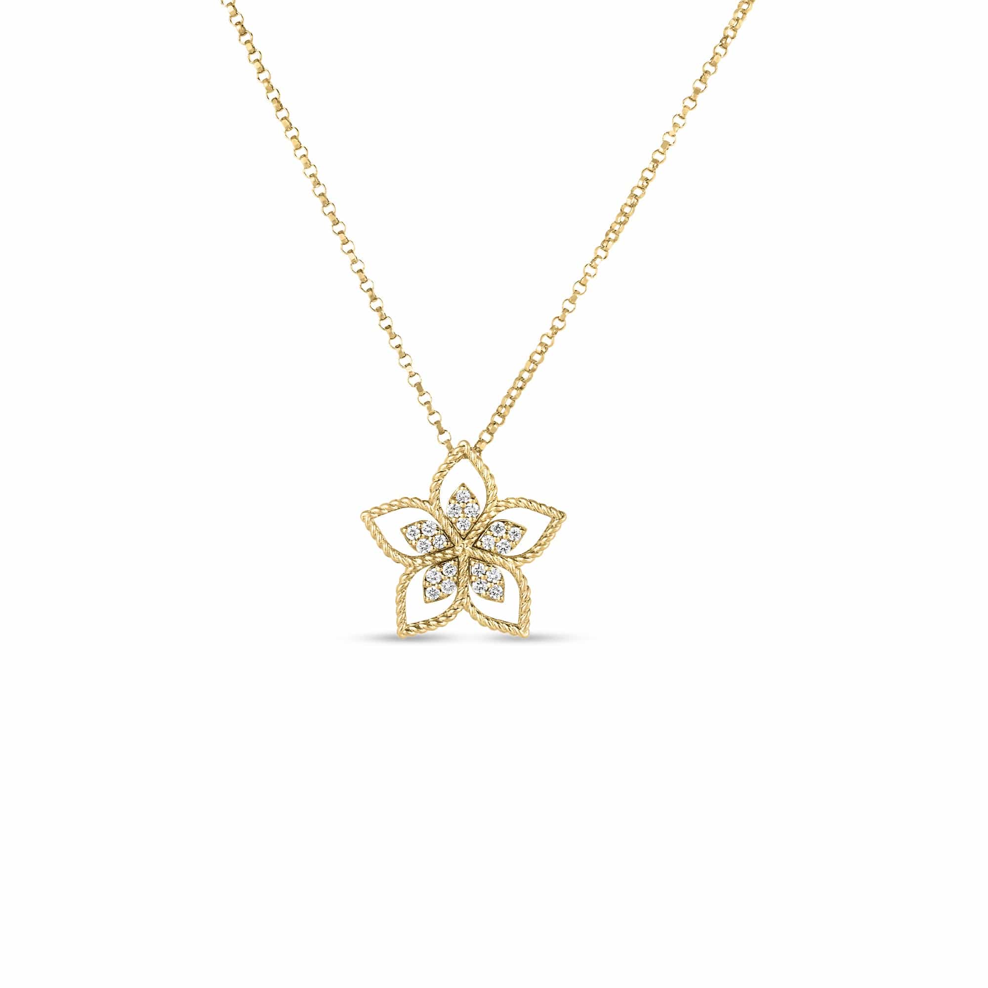 Roberto Coin 18K Yellow Gold Open Diamond Flower Pendant Necklace