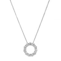 14K White Gold Circular Diamond Pendant Necklace