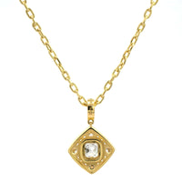 18K Yellow Gold Bezel Set Pave Diamond Pendant Necklace