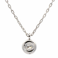 18K White Gold Bezel Round Diamond Pendant Necklace