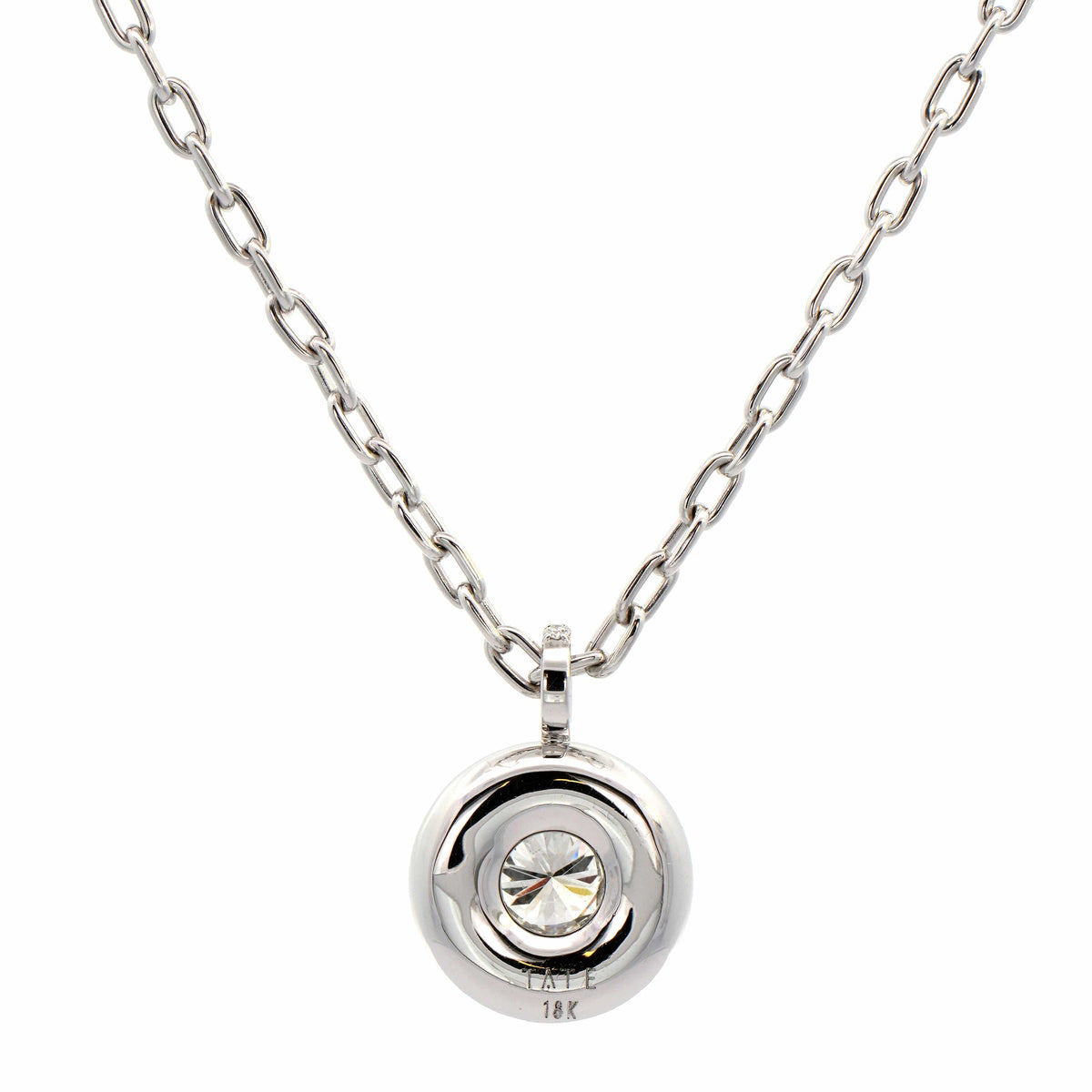 18K White Gold Bezel Round Diamond Pendant Necklace