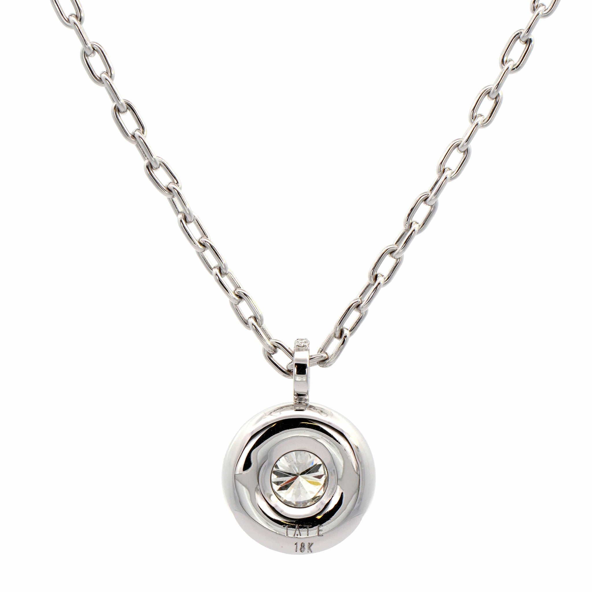 18K White Gold Bezel Round Diamond Pendant Necklace