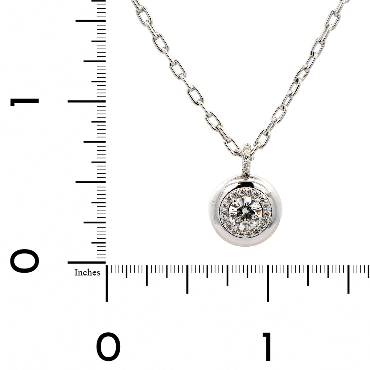 18K White Gold Bezel Round Diamond Pendant Necklace