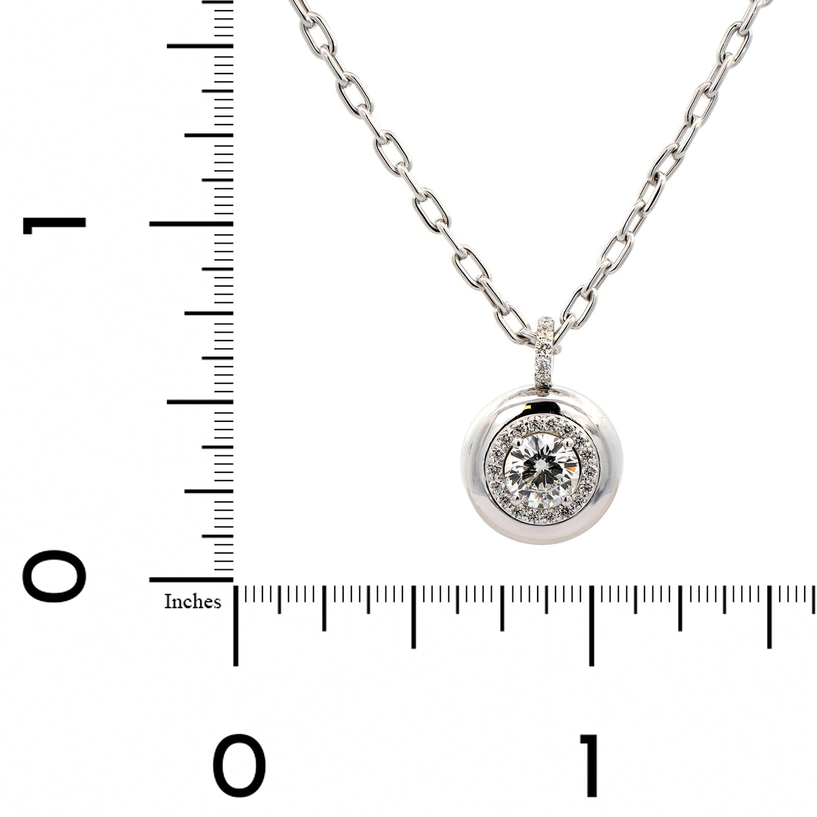 18K White Gold Bezel Round Diamond Pendant Necklace