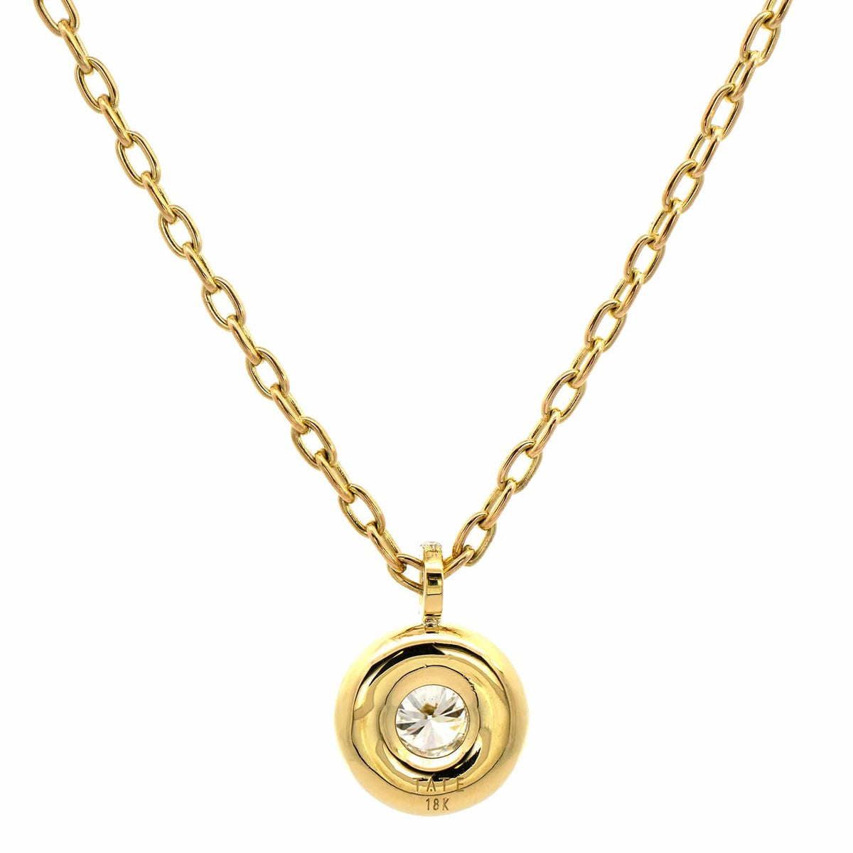 18K Yellow Gold Bezel Round Diamond Pendant Necklace