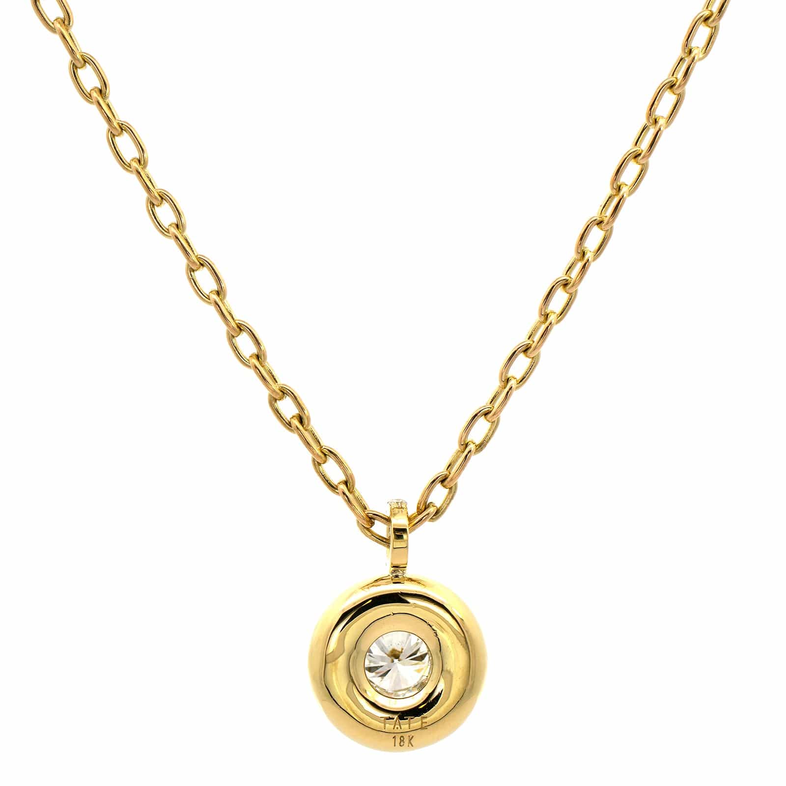 18K Yellow Gold Bezel Round Diamond Pendant Necklace