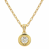 18K Yellow Gold Round Diamond Pendant Necklace