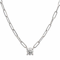 18K White Gold Round Diamond Paperclip Chain Necklace