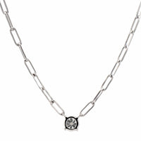 18K White Gold Round Diamond Paperclip Chain Necklace
