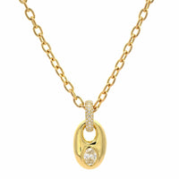 18K Yellow Gold Bezel Set Oval Diamond Pendant Necklace
