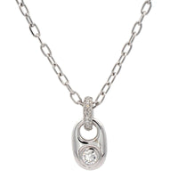18K White Gold Bezel Set Oval Diamond Pendant Necklace