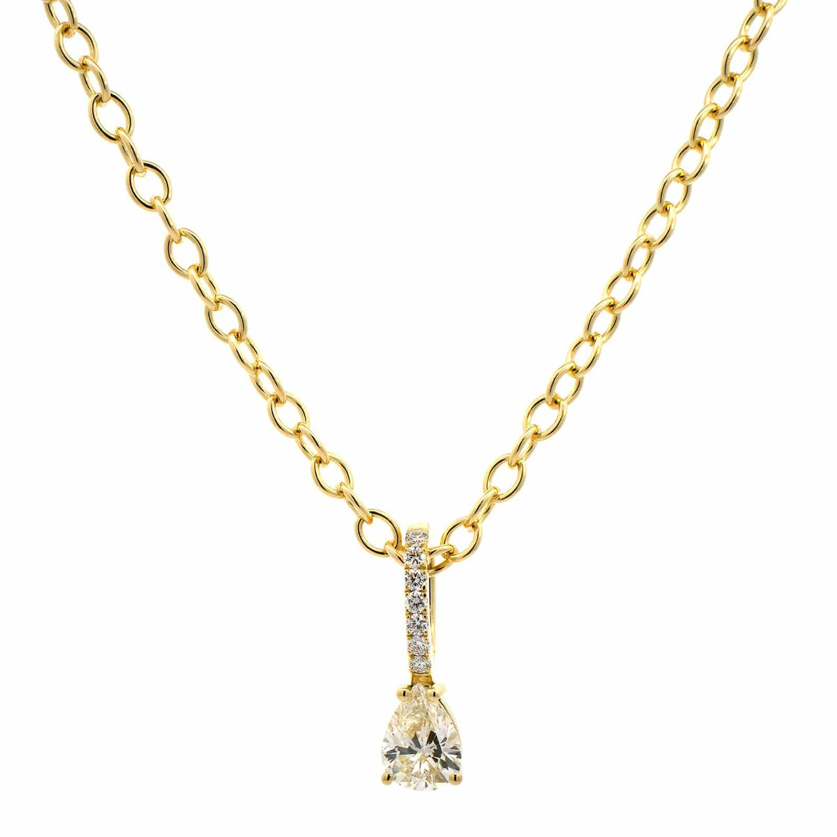 18K Yellow Gold Pear Shape Diamond Pendant Necklace